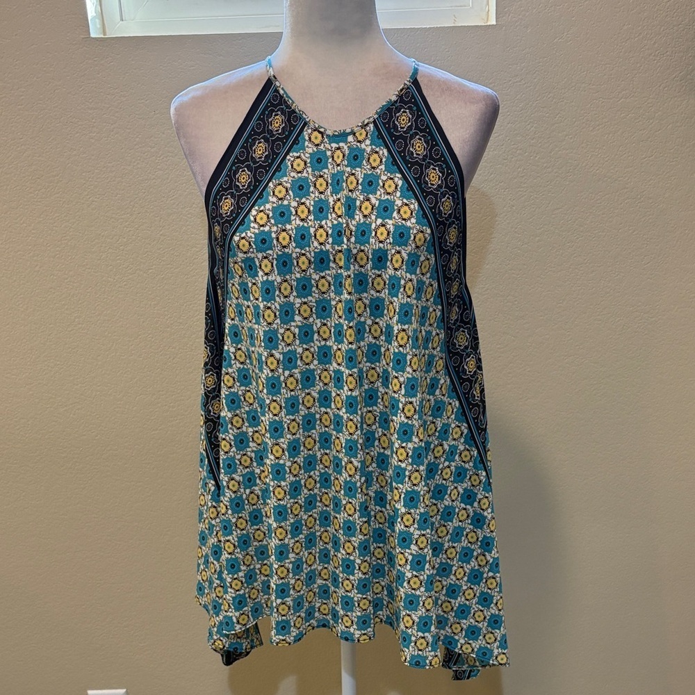 Max Edition Blue and Yellow Geometric Halter Top-L